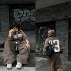 Set streetwear oversize AURA unisex tone nâu phong cách đường phố